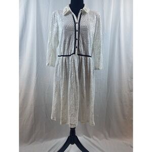 Women's Size Large White Crochet 3/4 Sleeve Knee Length‎ Dress
